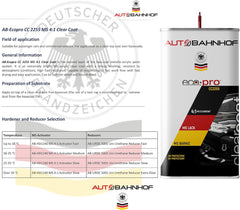 AB-ECO PRO CC2255 MS 4:1 Clear Coat & HD1240 Hardener Kit – Car & Truck Refinishing Clear | Durable, Easy Polishing, UV Resistant
