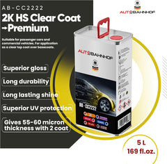 AB-CC2222 Kit – 2:1 High Solids Clear Coat + 2K UV Fast Hardener | Quick Drying for Cold Weather | High Gloss Finish | Excellent Flow & Easy Application for Automotive Refinishing