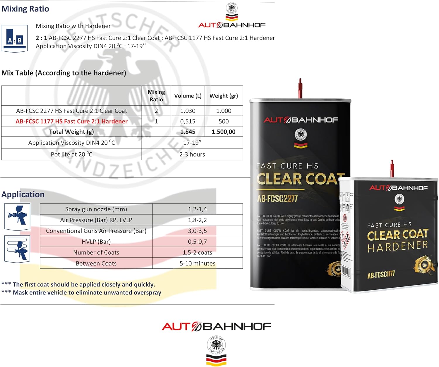 AB-FCSC 2277 HS 2:1 Clear Coat + AB-FCSC1177 Hardener High Temp – | Rapid Dry, Superior Gloss & Durability | Professional Car Coating