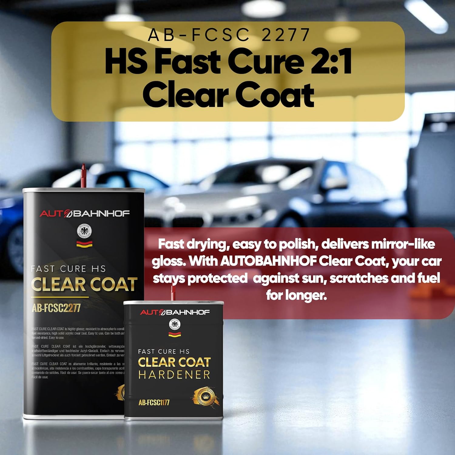 AB-FCSC 2277 HS 2:1 Clear Coat + AB-FCSC1177 Hardener High Temp – | Rapid Dry, Superior Gloss & Durability | Professional Car Coating