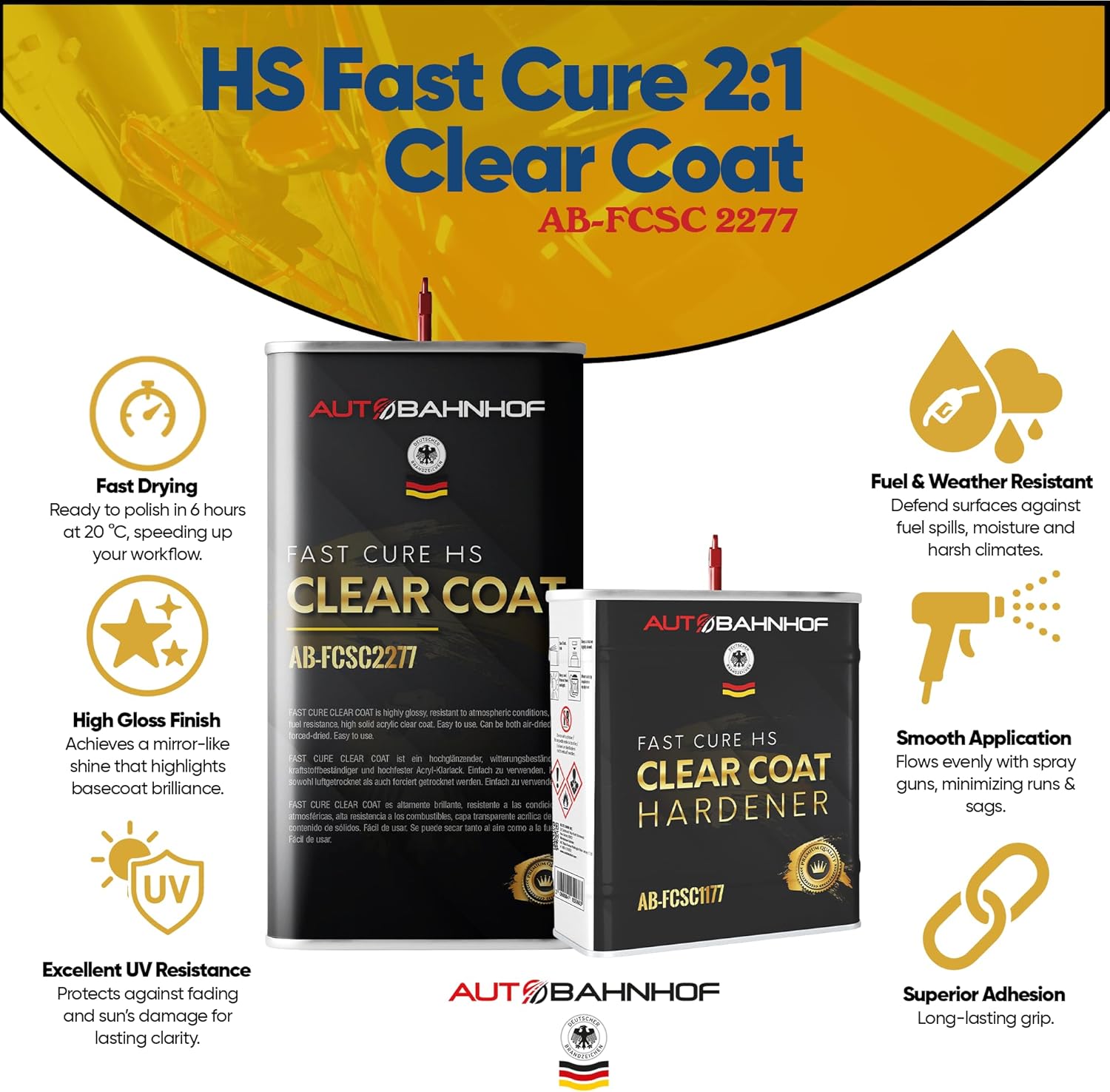 AB-FCSC 2277 HS 2:1 Clear Coat + AB-FCSC1177 Hardener High Temp – | Rapid Dry, Superior Gloss & Durability | Professional Car Coating