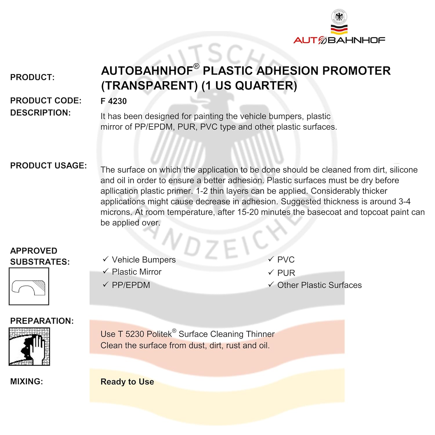 Tintable Adhesion Promoter - Transparent, Quick-Drying Primer for Automotive Bumpers, Plastic, Metal, and Aluminum Surfaces – Professional-Grade Adhesion Enhancer (1 Quart)