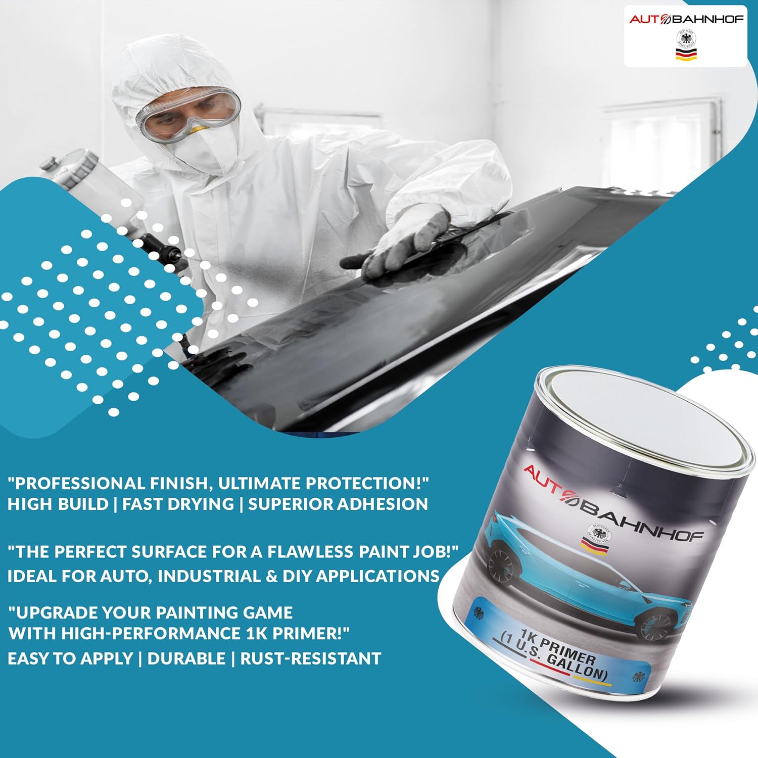 AB-PF 3000 1K Primer Surfacer  – High Build, Fast Drying, Easy Sanding, Rust-Resistant Automotive & Industrial Primer for Metal, Plastic, Fiberglass & Wood – 1 Gallon