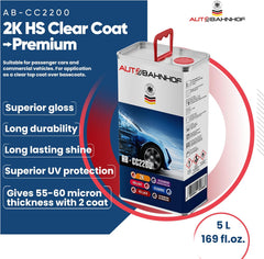 AB-CC2200 2K HS Clear Coat Premium & AB-HD1100 2K UV HS Hardener (Kit) – High-Gloss Automotive Clear Coat | Fast-Drying & Fuel-Resistant | Ideal for Collision Repair