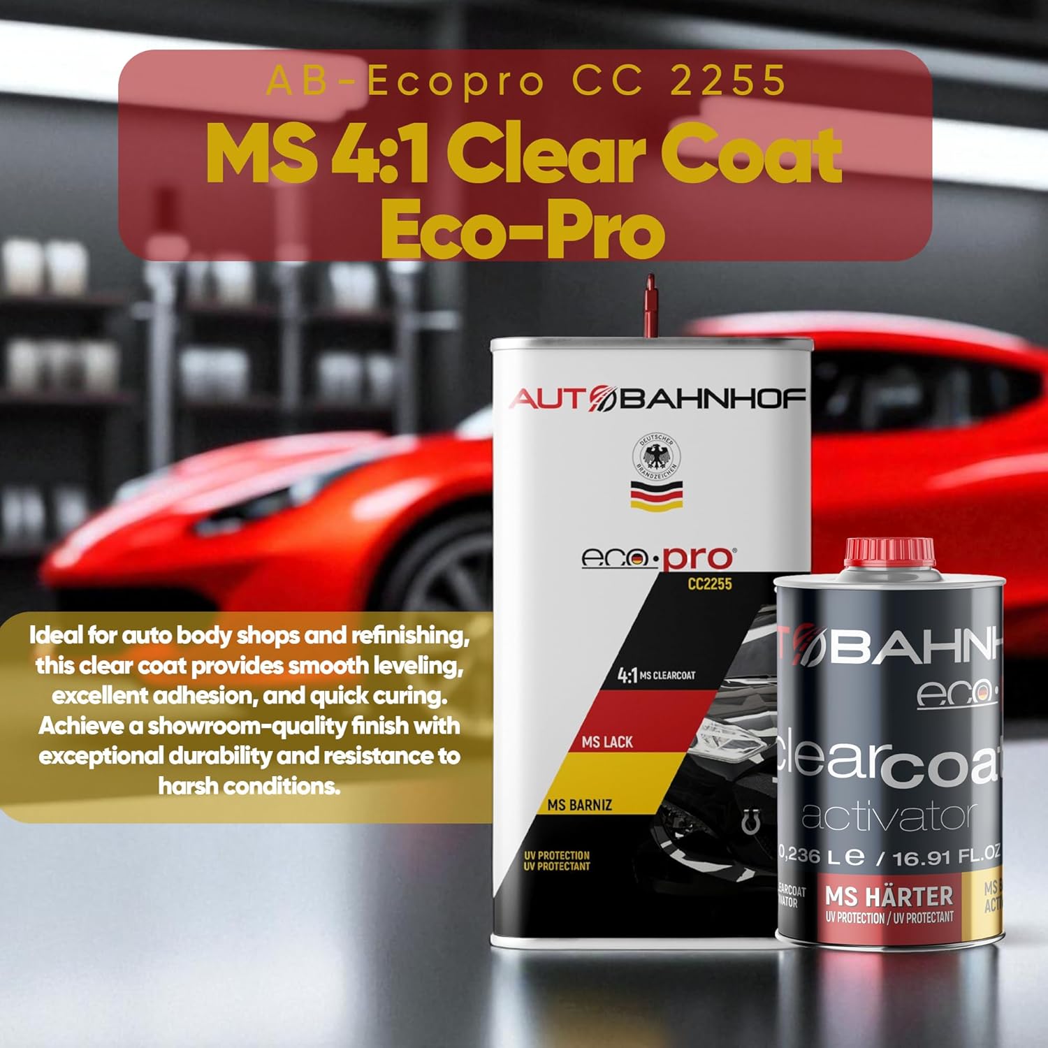AB-ECO PRO CC2255 MS 4:1 Clear Coat & HD1240 Hardener Kit – Car & Truck Refinishing Clear | Durable, Easy Polishing, UV Resistant