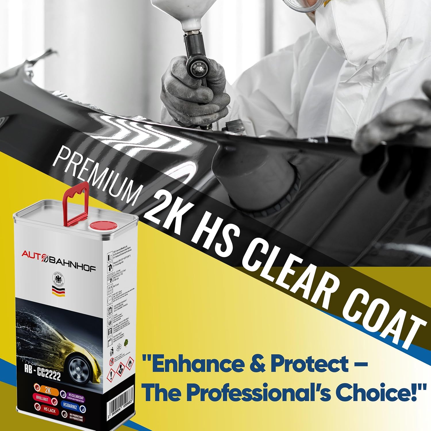 AB-CC2222 Kit – 2:1 High Solids Clear Coat + 2K UV Fast Hardener | Quick Drying for Cold Weather | High Gloss Finish | Excellent Flow & Easy Application for Automotive Refinishing