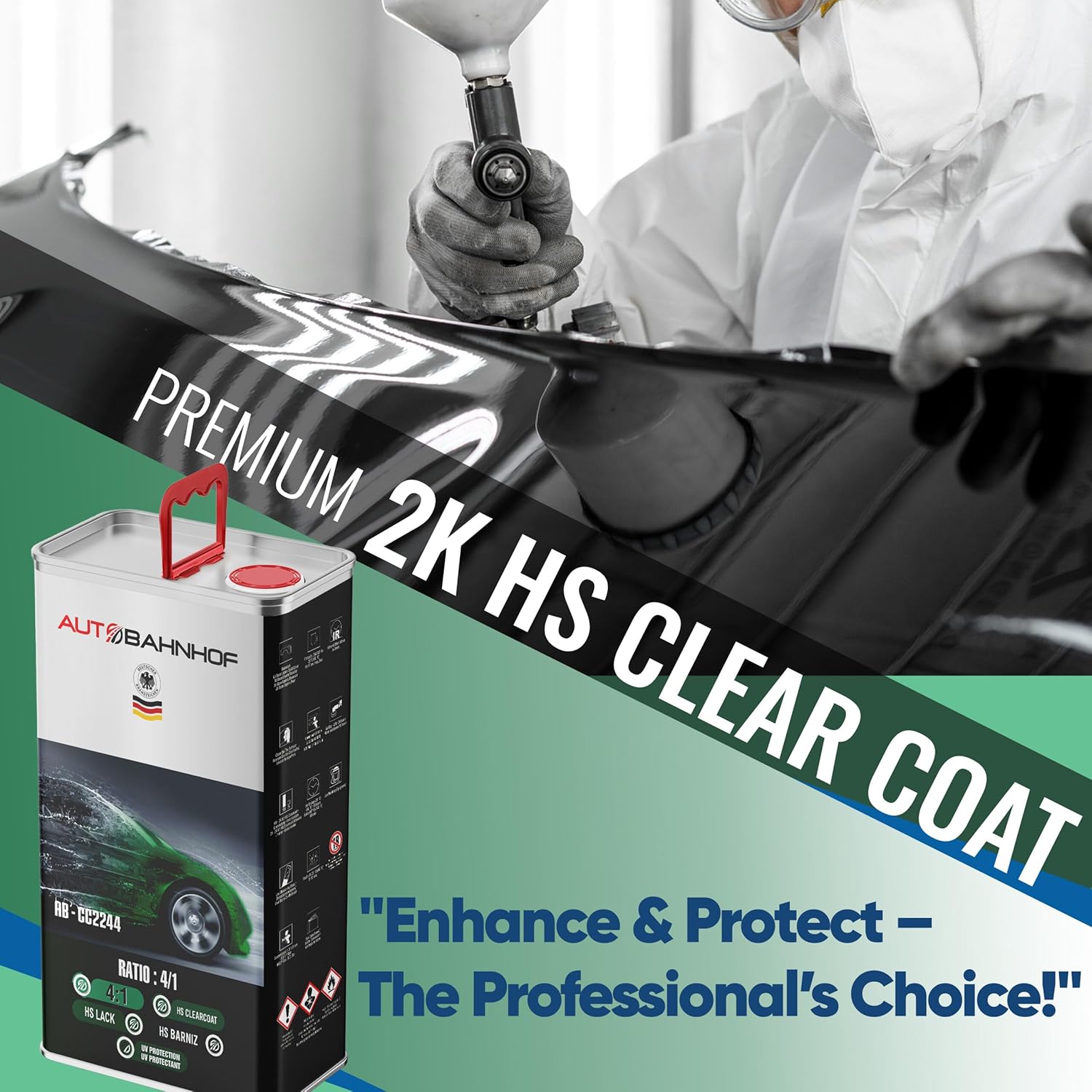 AB-CC2244 -  4:1 – 1 Gallon HS Clear Coat + 1 Quart Fast Hardener | High Gloss Finish | Quick Dry for Cold Temps
