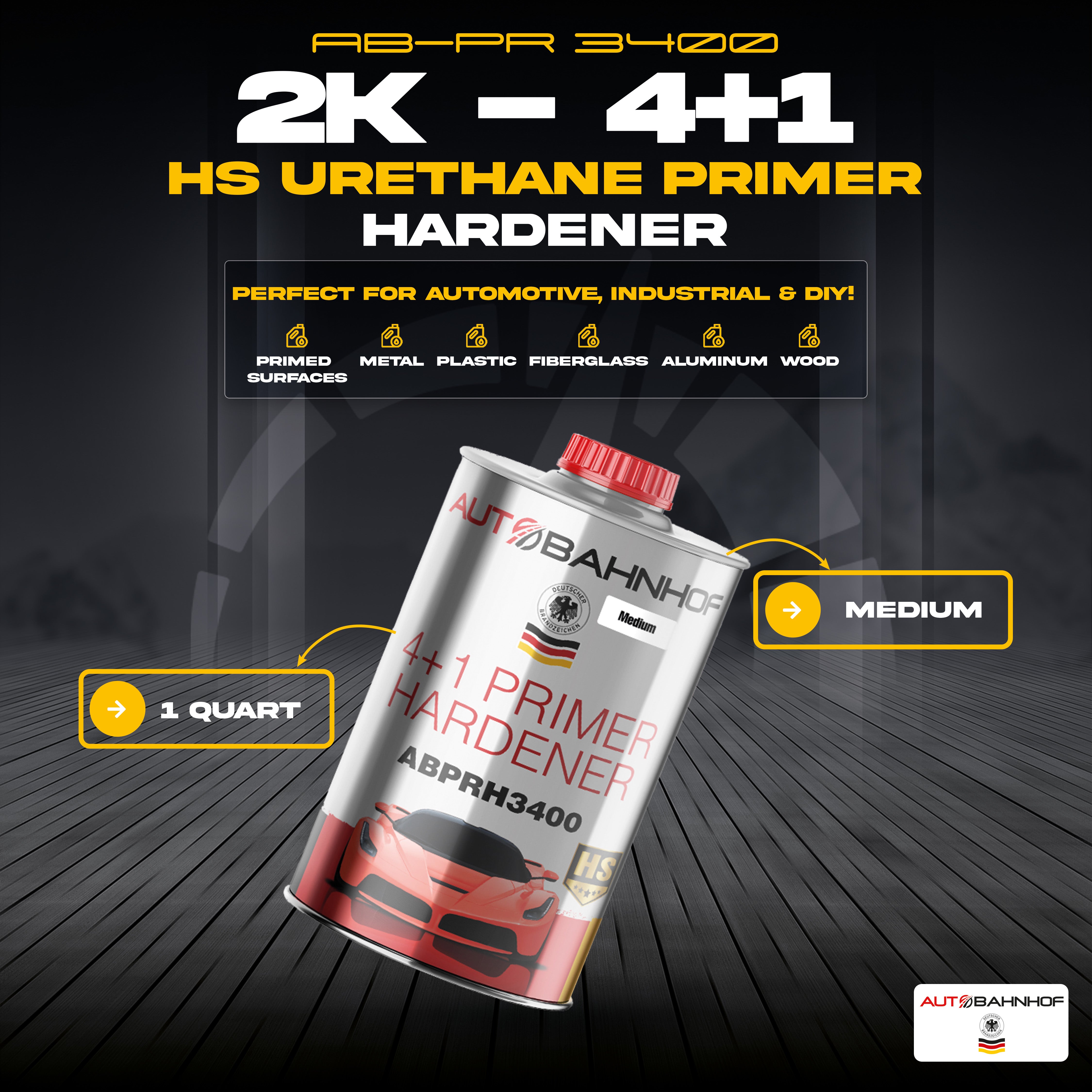 (Primer+Hardener Kit) AB-PR 3300 4:1 Industrial Urethane Primer & AB-PR 3400 Hardener  – Professional Auto Refinishing System – 1 Gallon Primer + 1 Quart