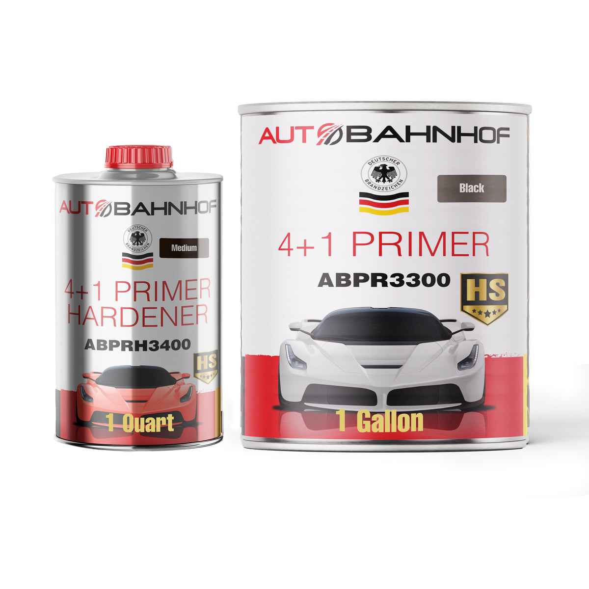 (Primer+Hardener Kit) AB-PR 3300 4:1 Industrial Urethane Primer & AB-PR 3400 Hardener  – Professional Auto Refinishing System – 1 Gallon Primer + 1 Quart