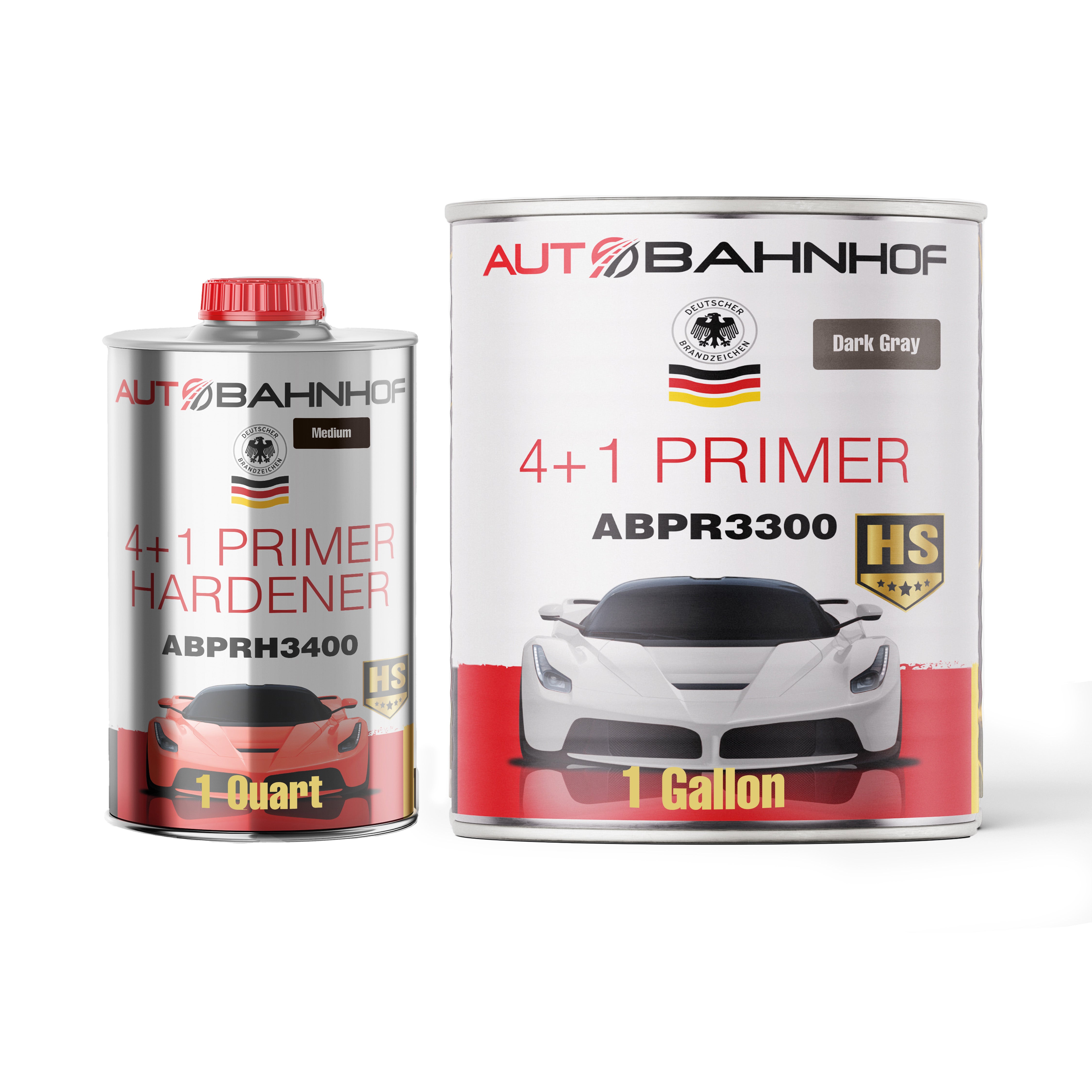 (Primer+Hardener Kit) AB-PR 3300 4:1 Industrial Urethane Primer & AB-PR 3400 Hardener  – Professional Auto Refinishing System – 1 Gallon Primer + 1 Quart