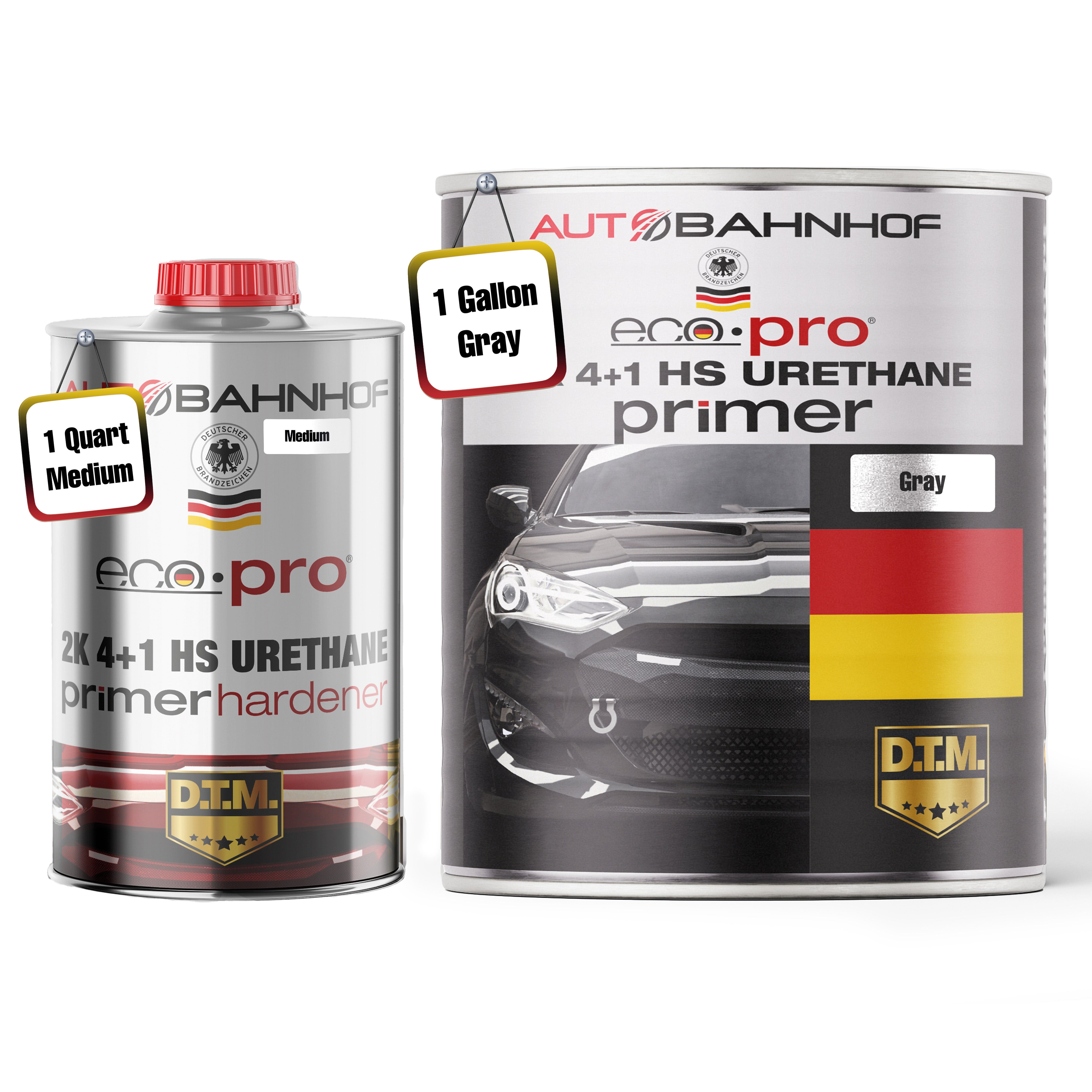 (Primer+Hardener Kit) Eco Pro 2K 4:1 HS Urethane Primer High Build, Controlled Drying, Auto Body & Industrial Refinishing – 1 Gallon Primer + 1 Quart Hardener
