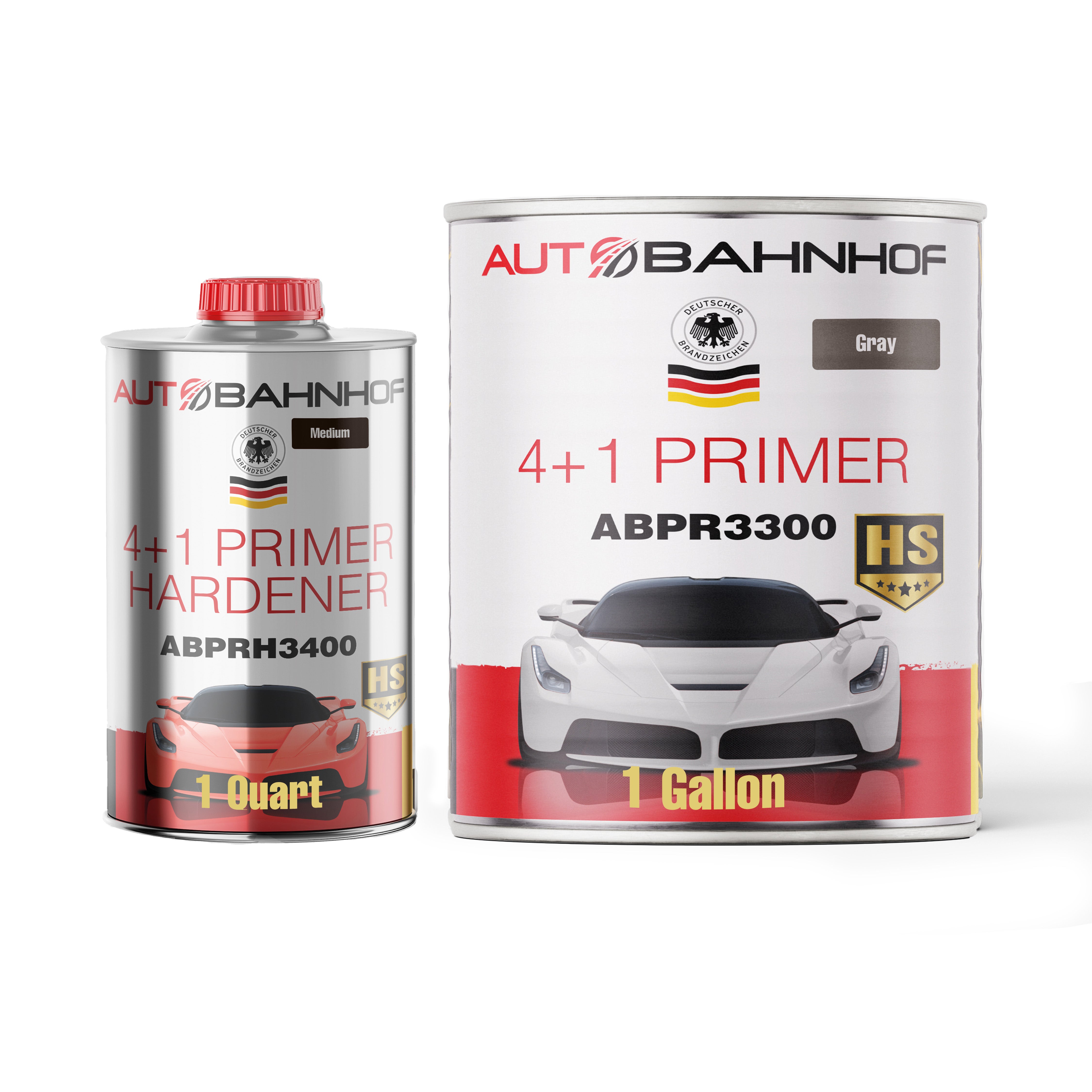 (Primer+Hardener Kit) AB-PR 3300 4:1 Industrial Urethane Primer & AB-PR 3400 Hardener  – Professional Auto Refinishing System – 1 Gallon Primer + 1 Quart