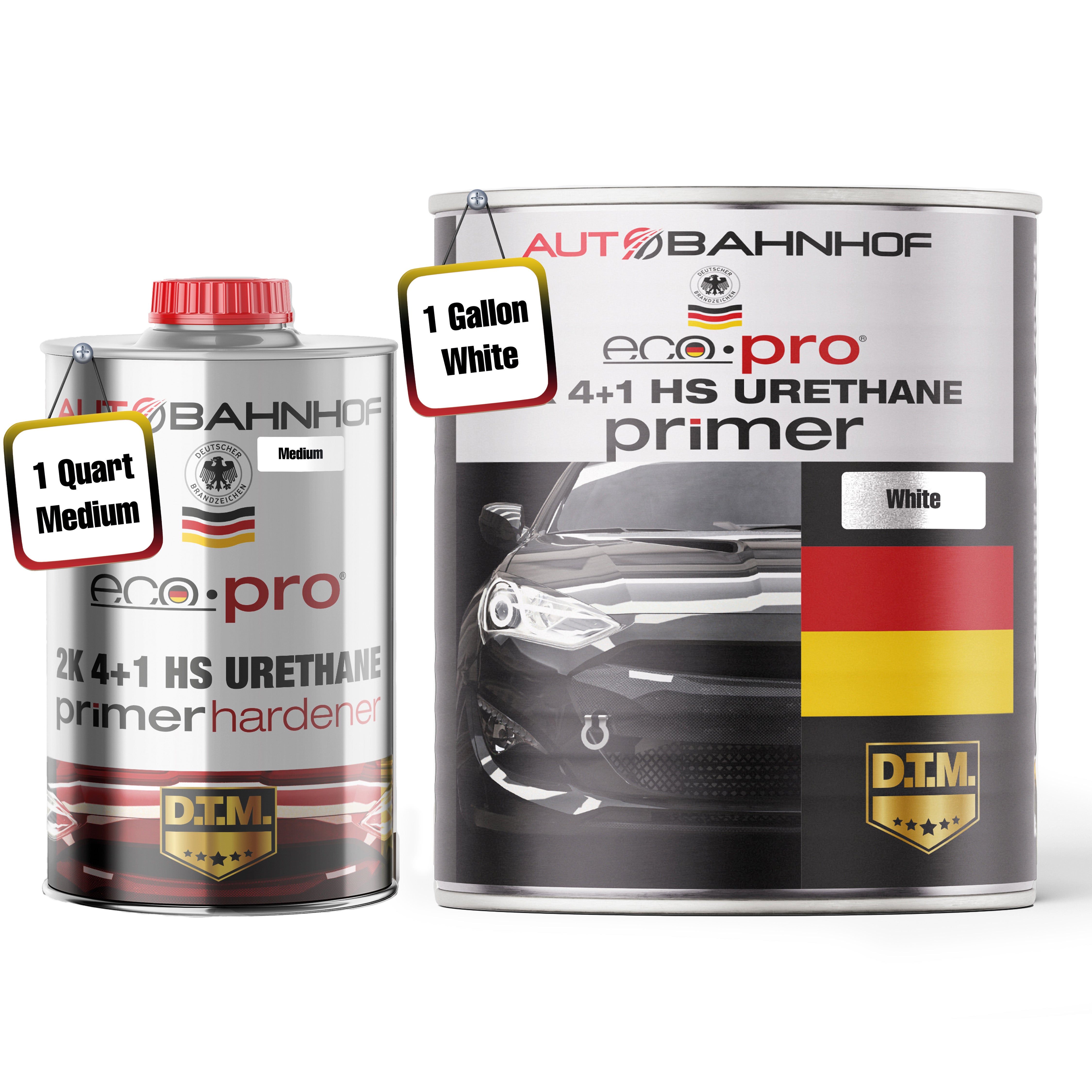 (Primer+Hardener Kit) Eco Pro 2K 4:1 HS Urethane Primer High Build, Controlled Drying, Auto Body & Industrial Refinishing – 1 Gallon Primer + 1 Quart Hardener