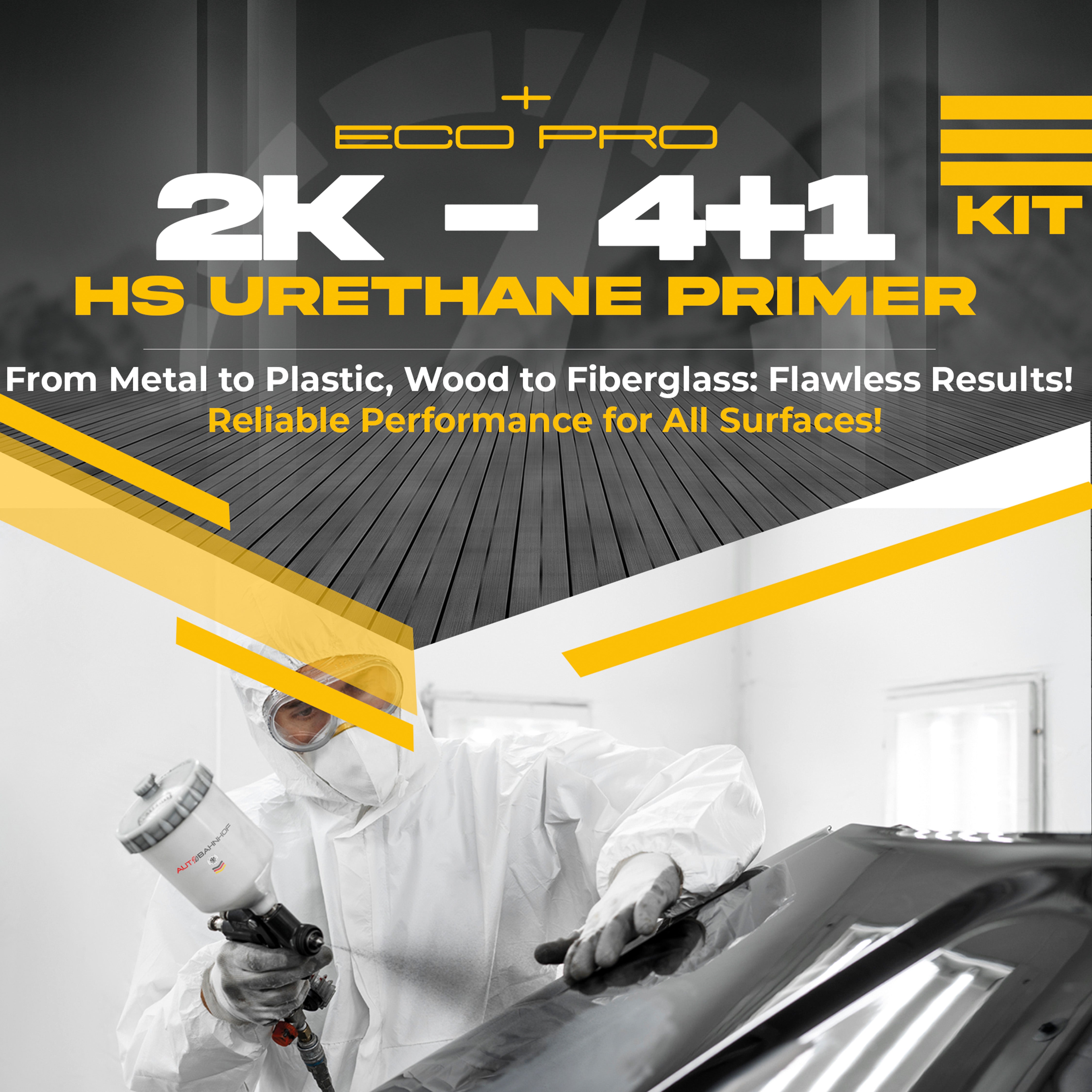 (Primer+Hardener Kit) Eco Pro 2K 4:1 HS Urethane Primer High Build, Controlled Drying, Auto Body & Industrial Refinishing – 1 Gallon Primer + 1 Quart Hardener