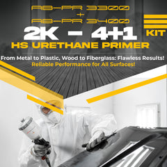 (Primer+Hardener Kit) AB-PR 3300 4:1 Industrial Urethane Primer & AB-PR 3400 Hardener  – Professional Auto Refinishing System – 1 Gallon Primer + 1 Quart